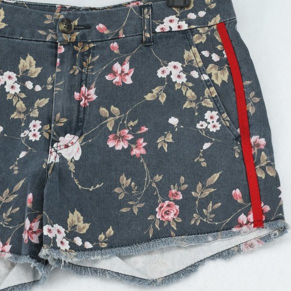 Sundry Shorts Women Mid Rise Banded Waist Frayed Floral Printed Cotton Navy 26 - Picture 5 of 7